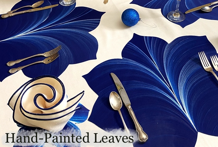 Carole Shiber Hand-Painted Blue Leaves